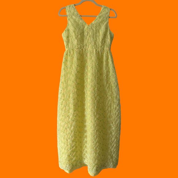 60's vintage groovy psychedelic yellow and green daisy floral maxi dress MEDIUM - Picture 1 of 7